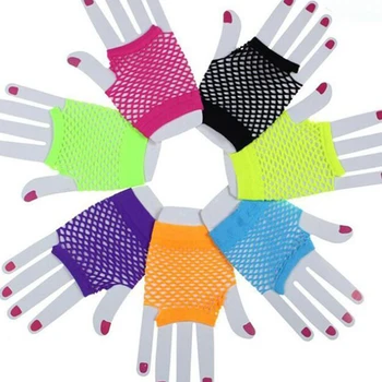 

2020 Summer Women Girls Fashion Neon Candy Color Short Gloves Mittens Fingerless Half Finger Sexy Hollow Out Mesh Fishnet Gloves
