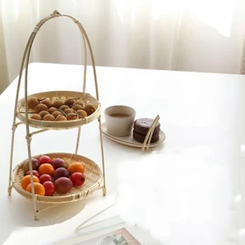 

LBER Bamboo Weaving Wicker Baskets Dish Handmade Home Decoration Storage Fruit Bread Food for Kitchen Organizer Panier Osier