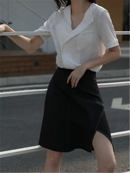 

SERAFINA 2020 summer vintage sexy black Skirt Female Bodycon Split A-style high-waisted Over Hip irregular short skirts womens