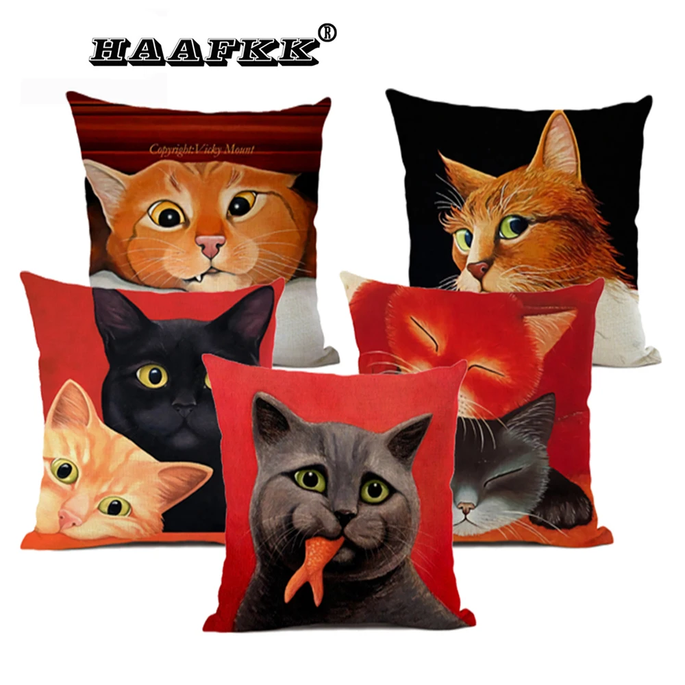 Animal cushion with dog and cat pattern sofa decorative pillow high quality 45 cm x hemp square | Дом и сад