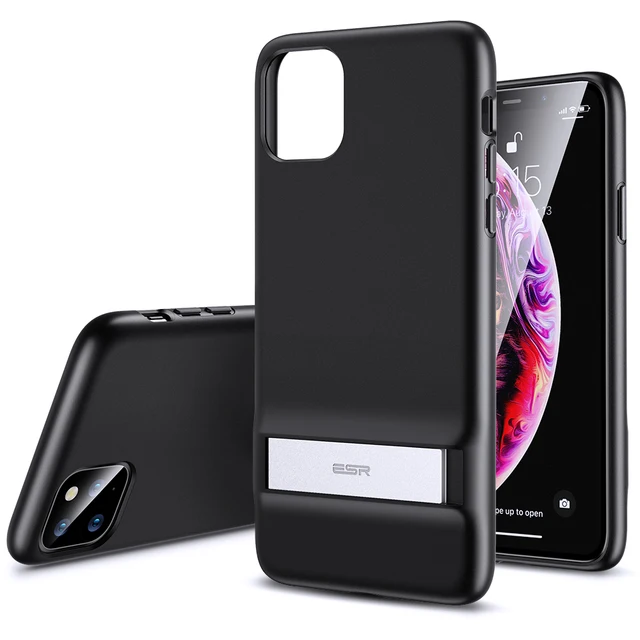 ESR Case for iPhone 11 /11 Pro Max Stand Metal Kickstand+Soft TPU Bumper Back Cover for iPhone X XR XS 11 8 7 Plus Case Funda Black