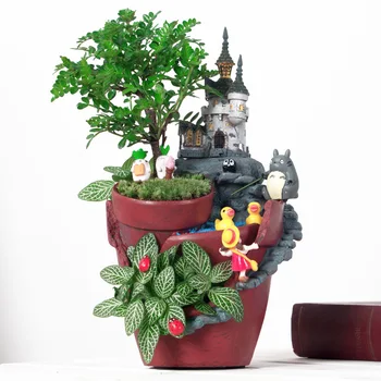 

Cartoon Style Creative Micro Landscape Castle Garden Flowerpot Office Home Decoration Bonsai Planter Pot