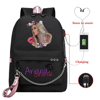 

Mochila Feminina Ariana Grande Printed Backpack Usb Charge Black Backpack Women Men Laptop Bagpack School Bags for Teenage Girls
