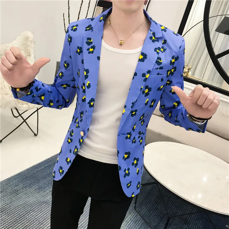 2019 Autumn Men's Fashion Floral Small Suit Men's Slim Nightclub Hair Stylist blazer Men's Single Button Casual Suit Jacket 2019 Autumn Men's Fashion Floral Small Suit Men's Slim Nightclub Hair Stylist blazer Men's Single Button Casual Suit Jacket