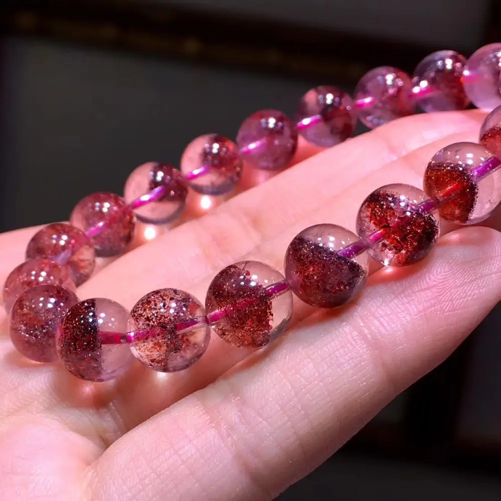 9,5 мм натуральный Lepidocrocite кварцевый кристалл браслет женский красный супер 7 Круглый бисер стрейч драгоценный камень ювелирные изделия сертификат AAAAA