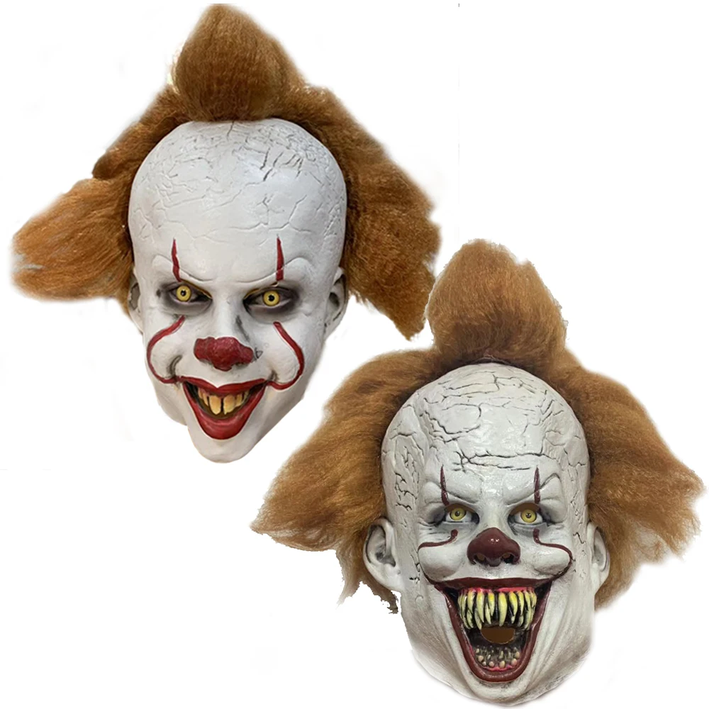 

Joker Pennywise Mask Stephen King It Chapter Two 2 Horror Clown Cosplay Latex Masks with Wig Halloween Party Props