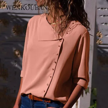 

Chiffon Blouse Casual Womens Tops and Blouses Long Sleeve Office Shirt Skew Collar Top Female Blouses Blusas Mujer De Moda 2020