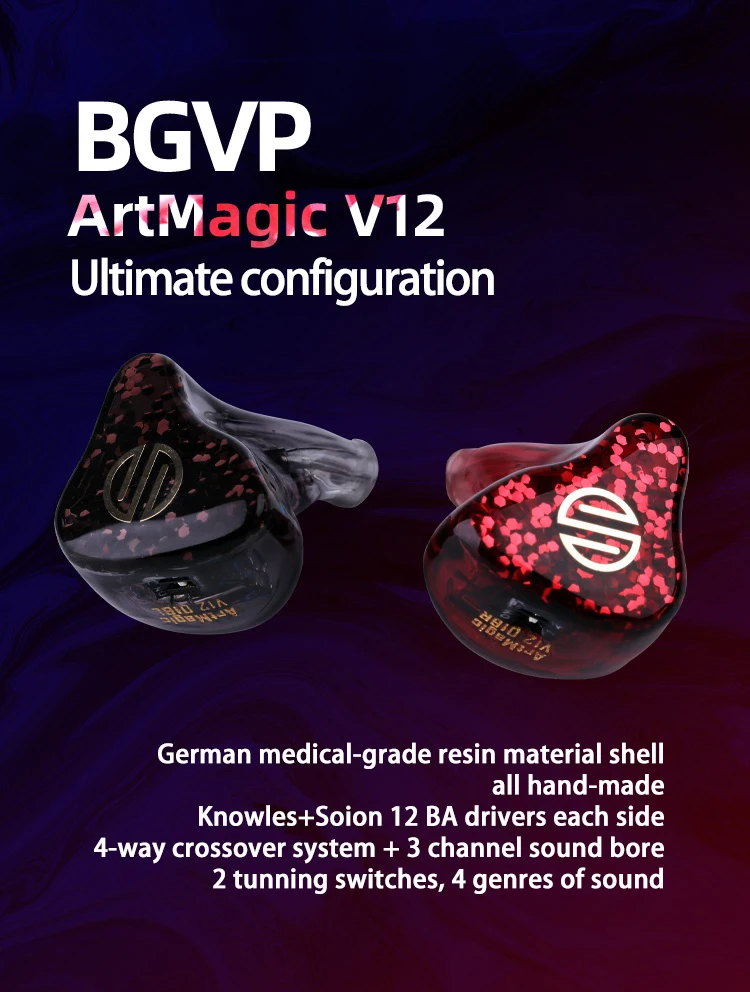 BGVP V12 12BA музыкальные наушники в ухо Мониторы профессиональные сбалансированные арматурные Noice шумоподавления MMCX Проводные Dj наушники