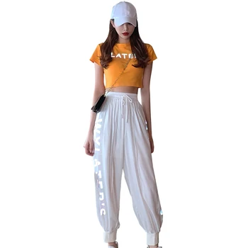 

Two Piece Set Women's summer new 2020 fashion sexy Korean open-back t-shirt cotton nine points beam pants tracksuit for women