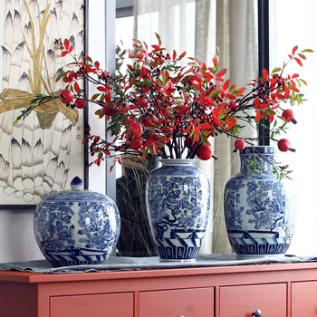 

Blue And White Ceramic Vase For Home Room Accessorise Flower Arrangement Decoration Porcelain Jar jarrones decorativos moderno