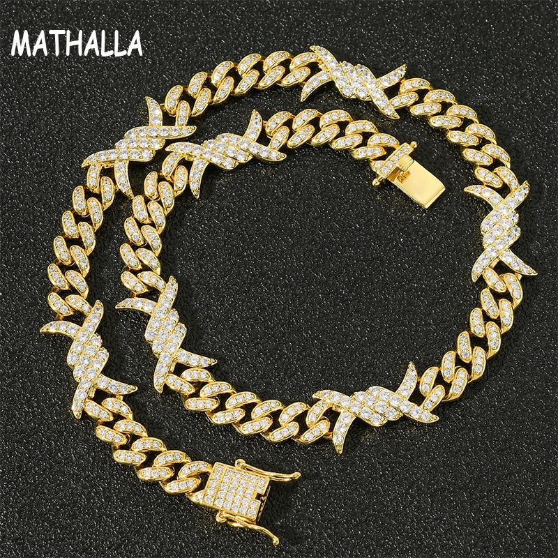 

MATHALLA 15mm Thorn Miami Buckle Cuban Chain Necklace Punk Style High Quality Ice Out CZ Jewelry Hiphop Men’s Jewelry