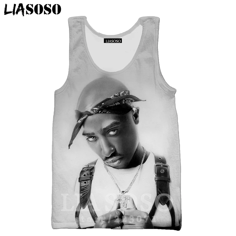 2Pac жилет LIASOSO Летняя мода для мужчин женщин толстовка 3D принт Рэппер О образным вырезом майка без рукавов хип хоп Уличный пуловер A295-2 - Цвет: 6