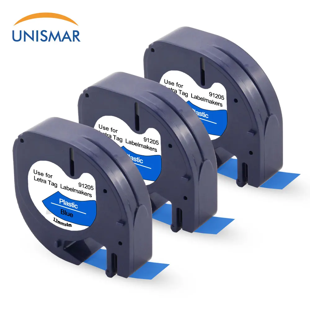 Unismar 3 шт. совместимый для DYMO LetraTag LT-100H 12267 91201 91202 91203 91204 91200 91205 черный на прозрачном Пластик этикетки ленты - Цвет: 3PK Black on Blue
