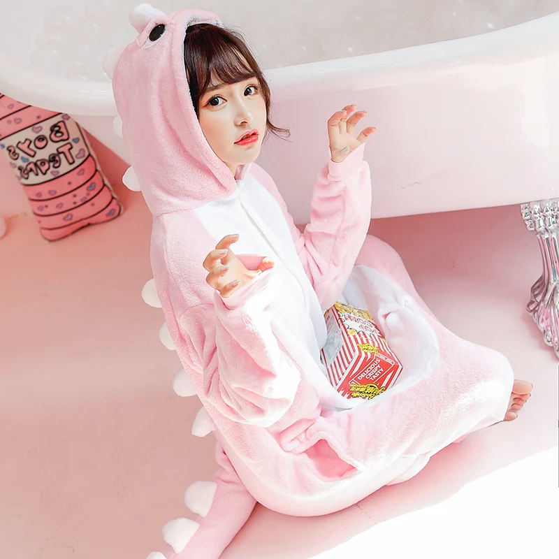 Pink dragon Женские пижамы с единорогом, комплекты кугуруми, фланелевые пижамы с милыми животными, женские зимние пижамы с единорогом и пандой, пижамы, домашняя одежда - Цвет: Pink dragon