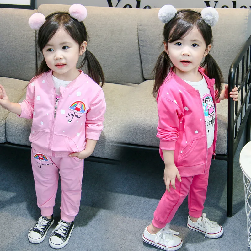

2018 New Style Girls Autumn Clothing Set Infant Child Clothes 0-1-3-Year-Old Baby Girls 2 Korean-style Hoodie Three-piece Set Fa