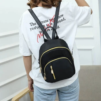 

2019 Women Girls Fashion Black Nylon Mini Backpack Travel School Backpack Shoulder bags Zipper Black