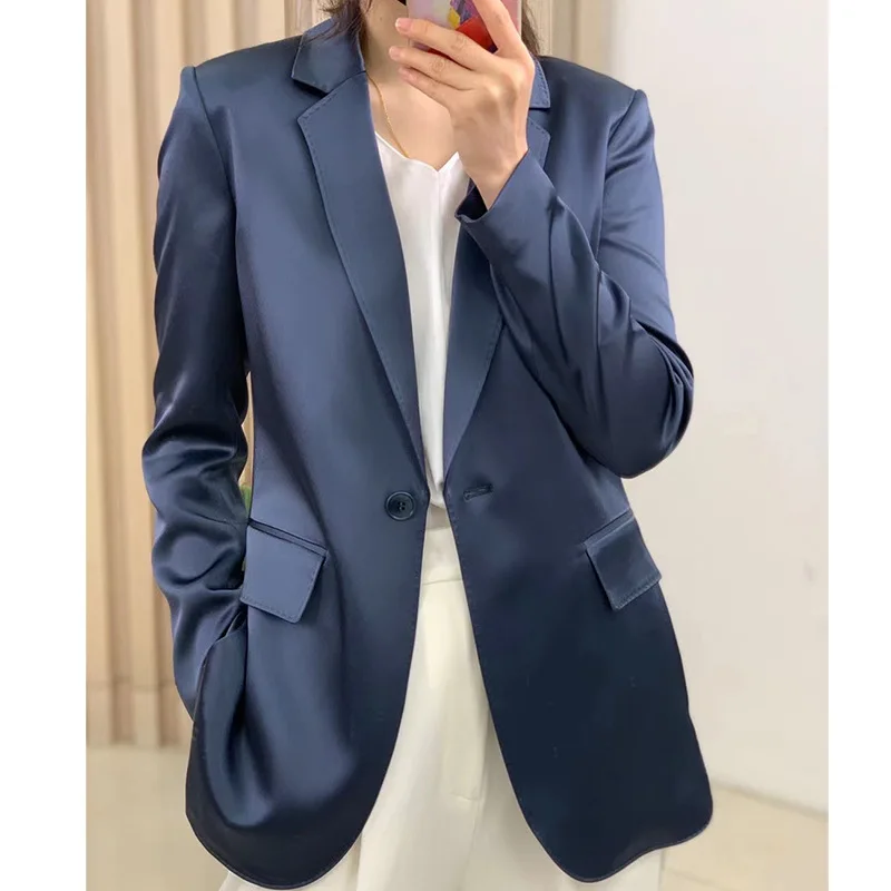 

Пиджак женский костюмный, высококачественный кованый матовый блейзер из ацетата, тонкий пиджак с пряжкой на одной пуговице, на лето-весну