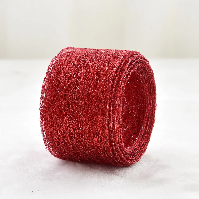 2m 5cm Gold Red Mesh Ribbon DIY Merry Christmas Tree Party Wedding Decoration Craft Wrapping Supplies Cake Gift Packing Ribbons