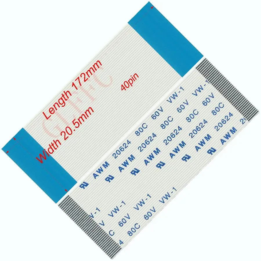 40pin 0 5 Шаг 172 мм-280 мм A-Тип Гибкий плоский кабель FFC awm 20624 ROHS для TTL LCD DVD Компьютера |