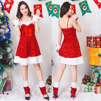 

Cosplay Lady Christmas Day Party Costume Christmas Set Red Cute Bow Decoration Sling Dress Stage Performance Costume Girl