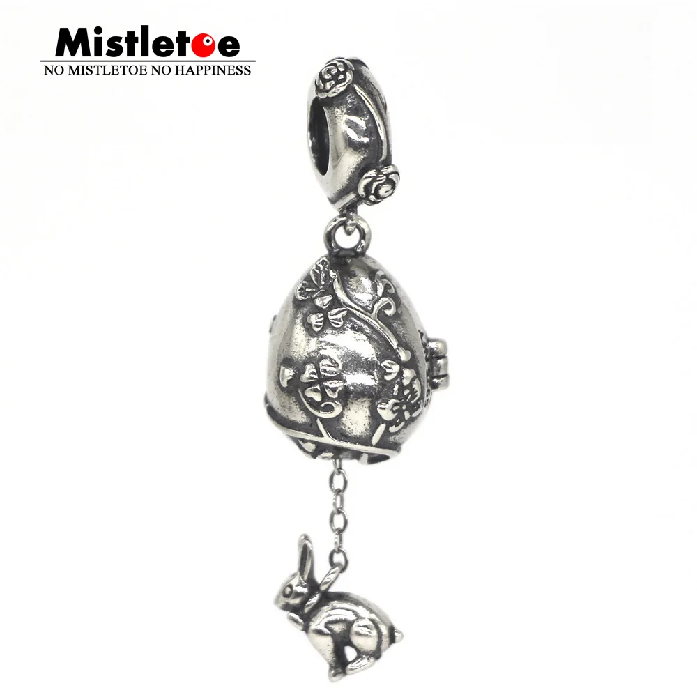 

Mistletoe 925 Sterling Silver Easter eggs Rabbit Dangle Charm European Jewelry