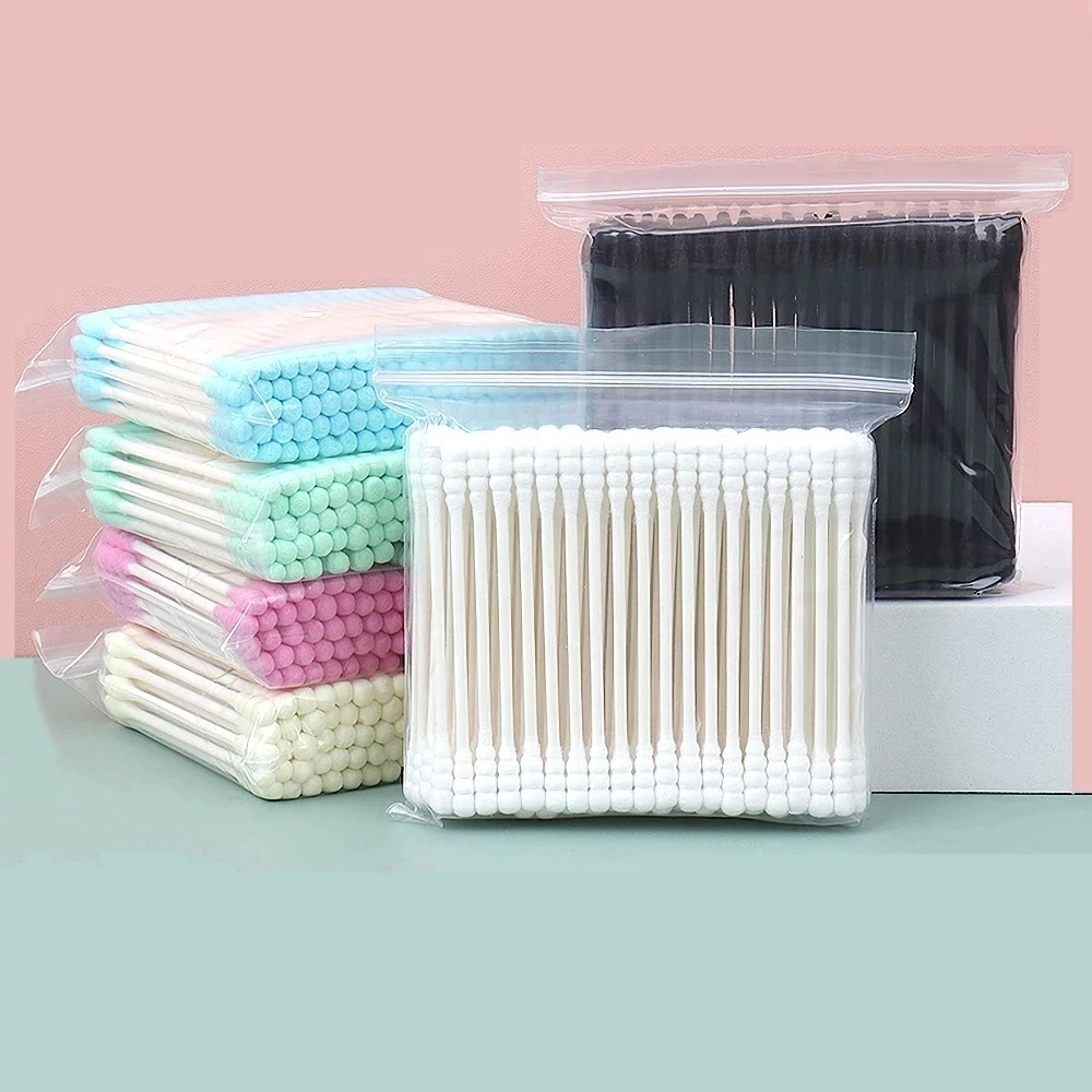 100pcs/pack Disposable Colorful Double Head Paper Handle Cotton Swab Eyelashes Extension Cleaning Swab Makeup Clean Assist Tool