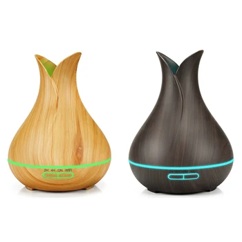 

2 Set Smart Wifi Air Humidifier Essential Oil Aromatherapy Diffuser with Alexa Google App Voice Control 400Ml US Plug, Dark Wood