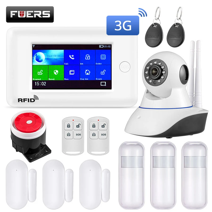 FUERS wifi умный дом Охранная сигнализация 2G 3g GPRS противоугонная система цветной экран RFID приложение дистанционное управление PIR датчик