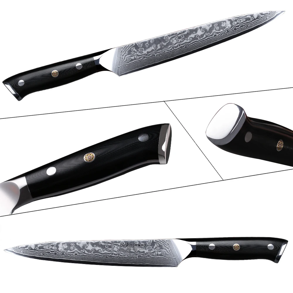 TURWHO 8 &quotдюймовый нож для нарезки японский из дамасской стали мяса Ebony G10