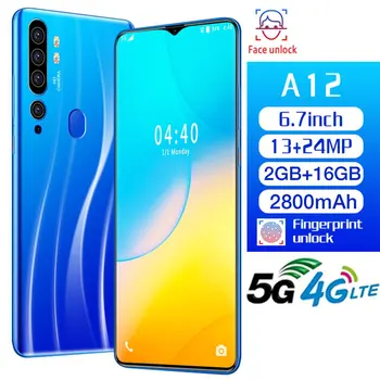 

A12 2+16GB 6.7Inch Water Drop Screen Human Face Fingerprint Mobile Phone Smart Phone Bit Battery Camera Smartphone