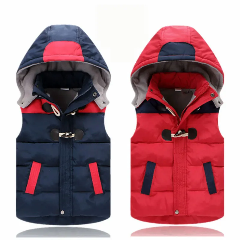 Winter Warm 3 4 6 8 10 11 12 Years Teenager Thickening Outerwear Color Patchwork Hooded Vest Waistcoat For Kids Boys Girls children vest