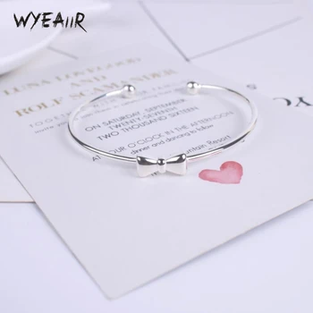 

WYEAIIR Bow Korea Fashion Sweet Cute Student Gift Literary 925 Sterling Silver Female Resizable Bangles