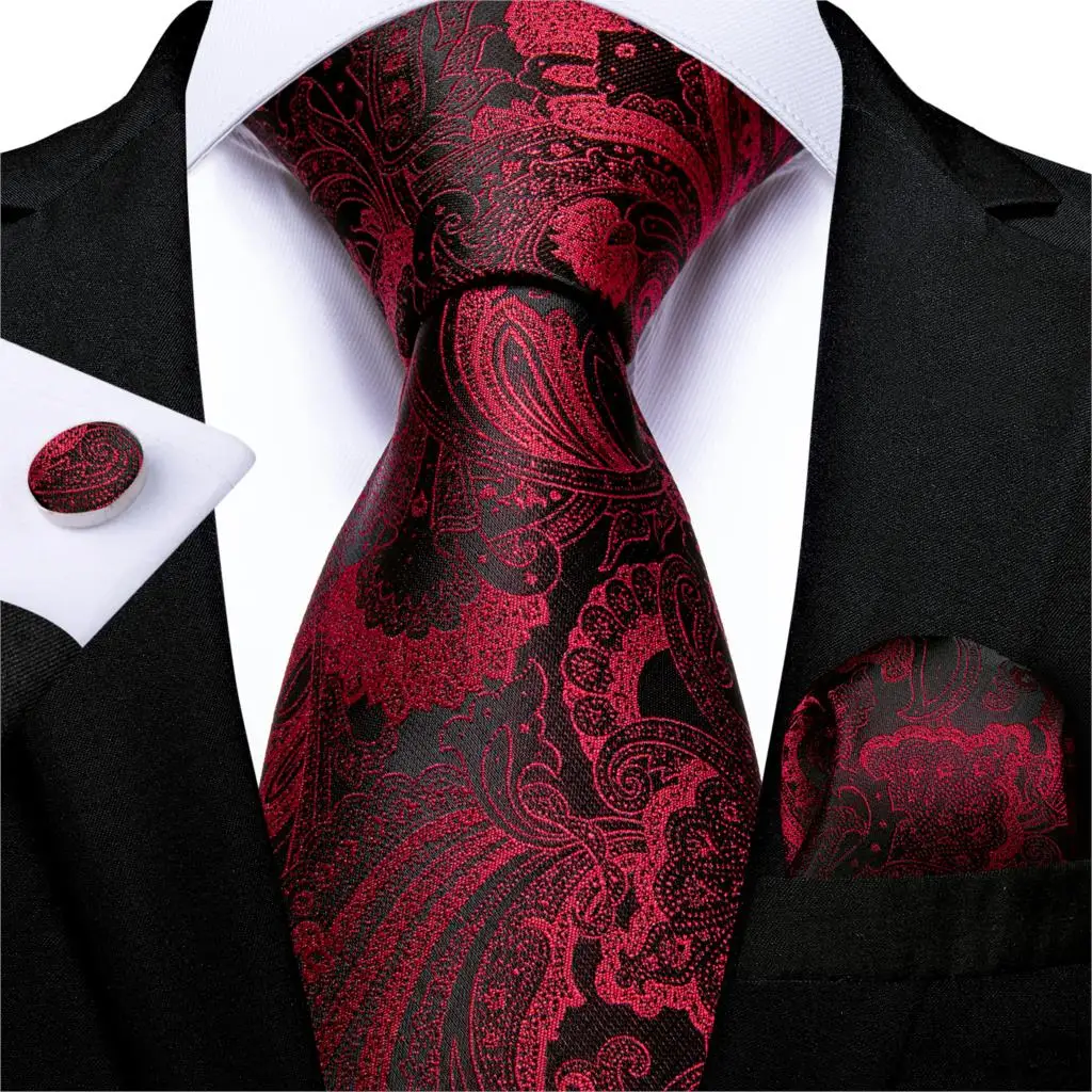 Barry. Wang красные мужские шелковые галстуки, галстуки на шею, карманные Квадратные запонки, набор на шею, галстук для мужчин, для свадьбы, вечеринки, бизнеса, Прямая поставка, Hi-Tie - Цвет: MJ-7218