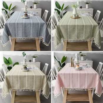 

Multiple Sizes Available Pink Striped Rectangle Table cloth Christmas Tablecloth Cotton Linen Dining Table Cover Home Deco
