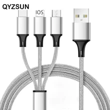 3 IN 1 8Pin USB Type C Micro USB Cable For iPhone 8 X 7 6 Fior Samsung S9 Nokia USB Fast Charging Cables Nylon Cord Universal