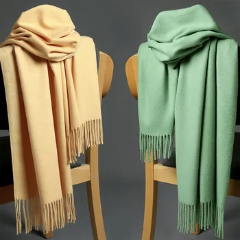 

2019 New Fall/Winter Scarf Ladies Warm Fringe Thickened Cashmere Solid Color Scarf erby01