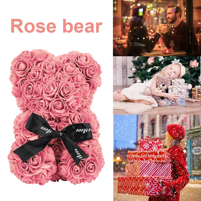 Black Regalo del Día de San Valentín, rosa roja de 25cm, oso de peluche,  flor rosa, decoración Artificial, regalos de Navidad, regalo de San  Valentín para mujer YONGSHENG 8390611758554