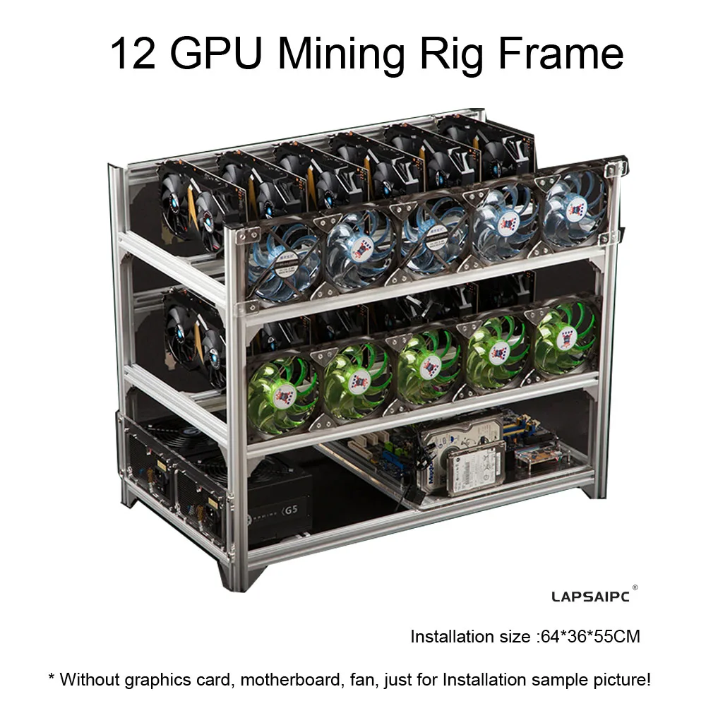 Mining Frame Rig Case For 12 GPU Mining Crypto Currency Rigs Miner DIY w/ screws 