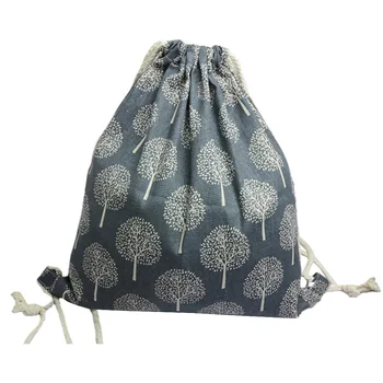 

4pcs Shopping Large Capacity Portable Foldable Tree Printed Fashion Storage Bag Home Cotton Linen Wear Resistant Drawstring