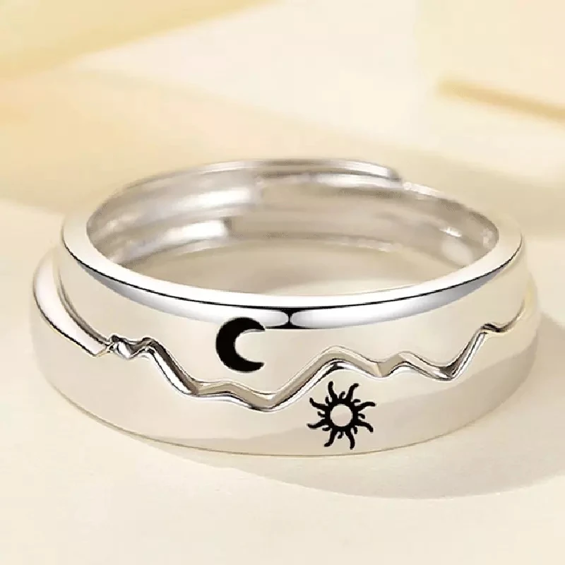 Anillos de pareja de sol y luna hombre y mujer, 2 piezas, anillos abiertos ajustables amantes, de boda, anillo de amistad, regalo de San Valentín|Anillos| - AliExpress