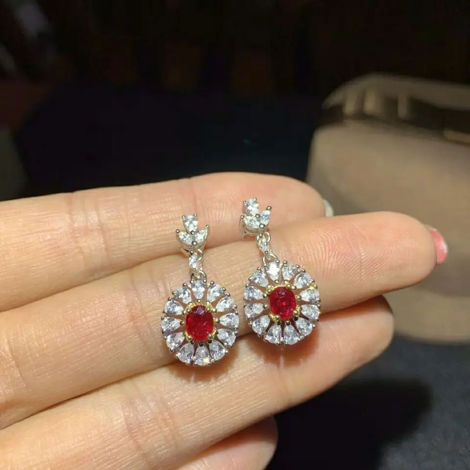 MeiBaPJ Natural Pigeon Blood Ruby Earrings Real 925 Sterling Silver Red Stone Fine Charm Wedding Jewelry for Women | Украшения и