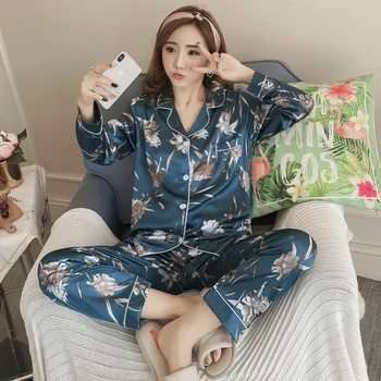 

Pajamas Set Women Spring and Autumn Long Sleeves Plus Size 5XL Cardigan Home Suit Floral Printed Womens Pajamas