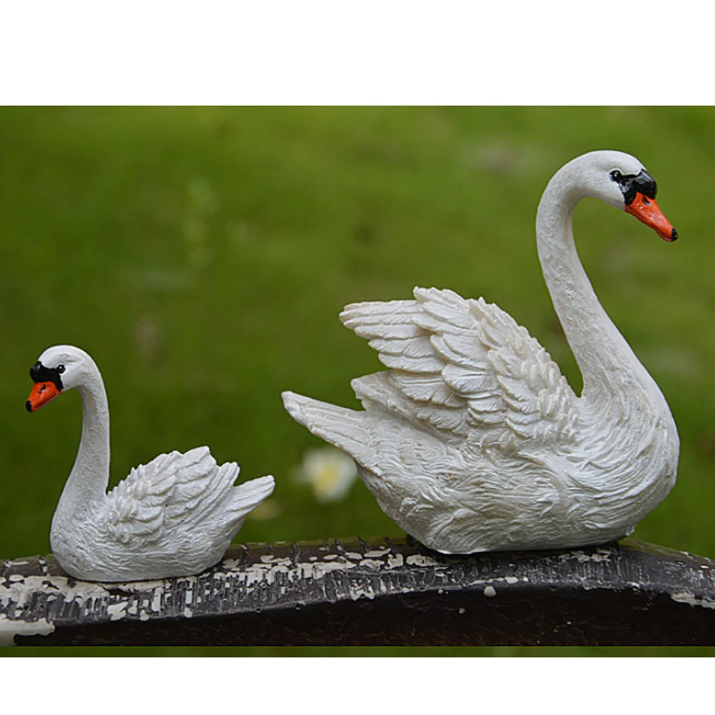 2 Pieces Mini Swan Sculpture Statue Lawn For Home Office Table Decoration