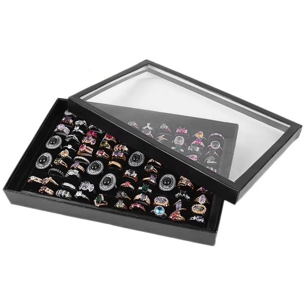 

100 Grids Ring Display Box Jewelry Tray Case Portable Jewelry Ring Carrying Tray Holder Cufflinks Storage Box Organizer