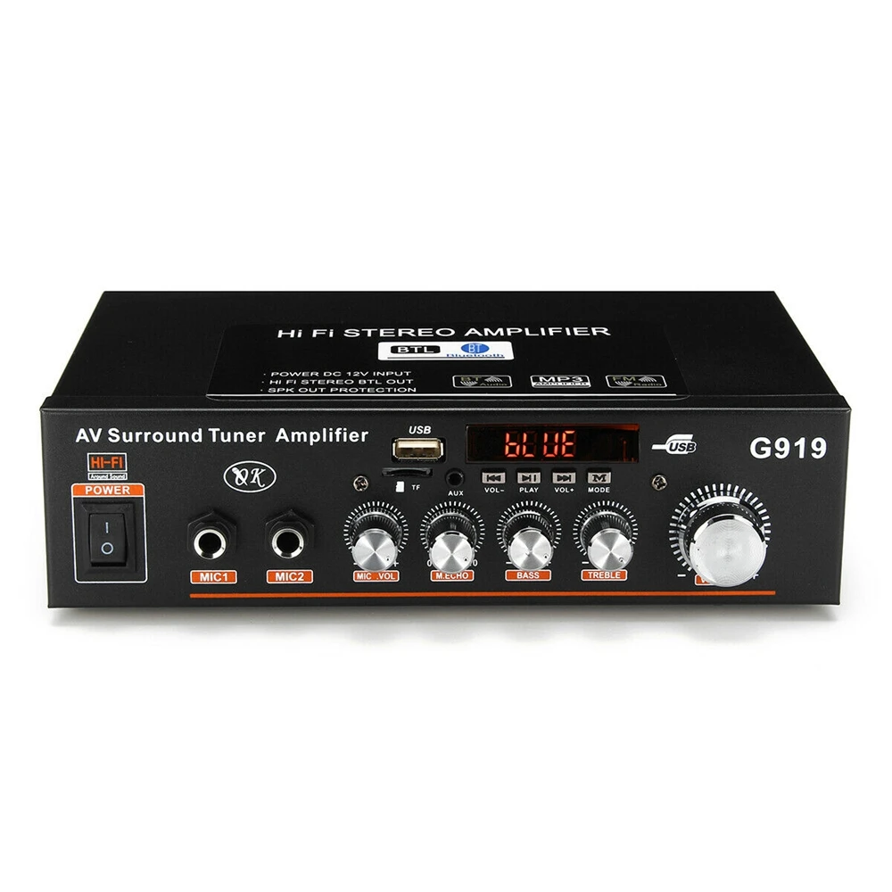 Домашний мини усилитель звука G919 12 В/220 В bluetooth стерео мощности FM SD Hi Fi 2 канала