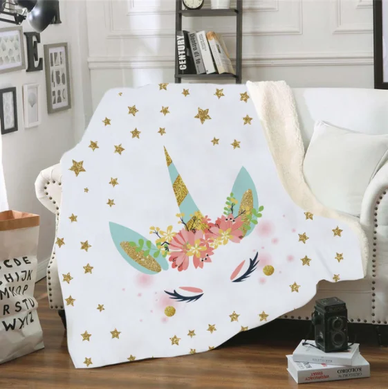 

Unicorn Throw Blanket Floral Cartoon Sherpa Blanket for Kids Girl Couch Soft Plush Bedspreads Thin Quilt Drop Ship