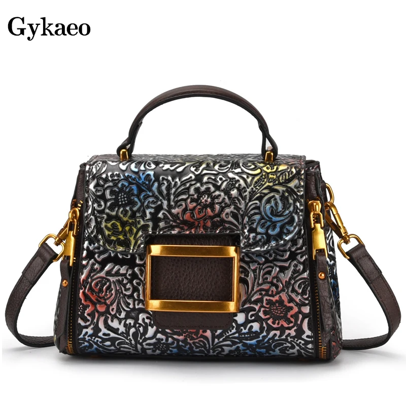 

Gykaeo Embossed Flower Small Tote Bags Handbags Women Famous Brands Casual Shoulder Bag Ladies Floral Genuine Leather Tote Bags