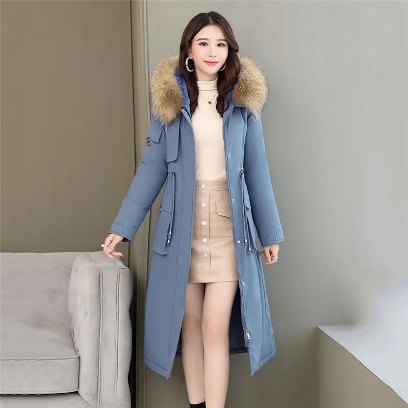 blue Новинка года; зимняя куртка с капюшоном; длинное модное Теплое повседневное пальто; бархатная утепленная парка выше колена; YH603 - Цвет: blue