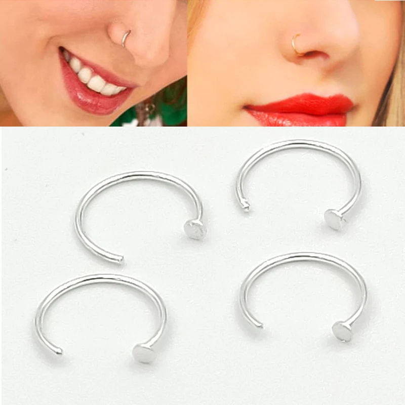 

925 Sterling silver 22G open Nose ring Hoop Lip Ring Small Thin 6/8mm Open hoop Piercing Body Jewellery 20pcs/pack