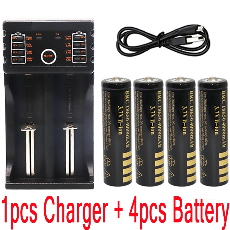 2/4/6 PCS18650 батарея 3,7 V 4000mAh литий Li-ion батарея с Зарядное устройство для светодиодного фонарика литиевая батарея+ 1 шт. Зарядное устройство - Цвет: Белый